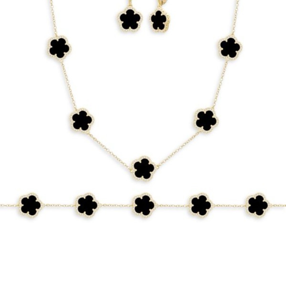 3-Piece 14K Goldplated, Onyx & Cubic Zirconia Necklace, Earrings & Bracelet Set